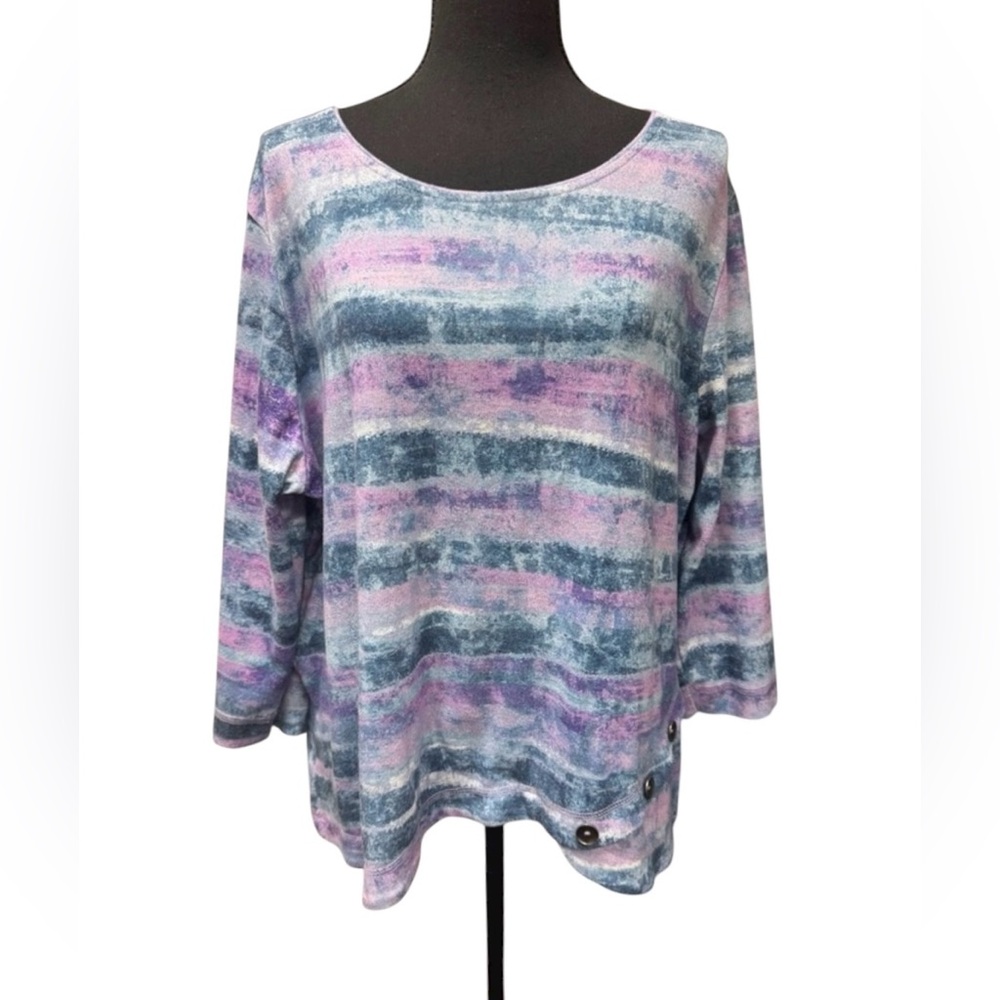 Allison Daley Women's Blue and Purple w/ decorative buttons Top Size PXL